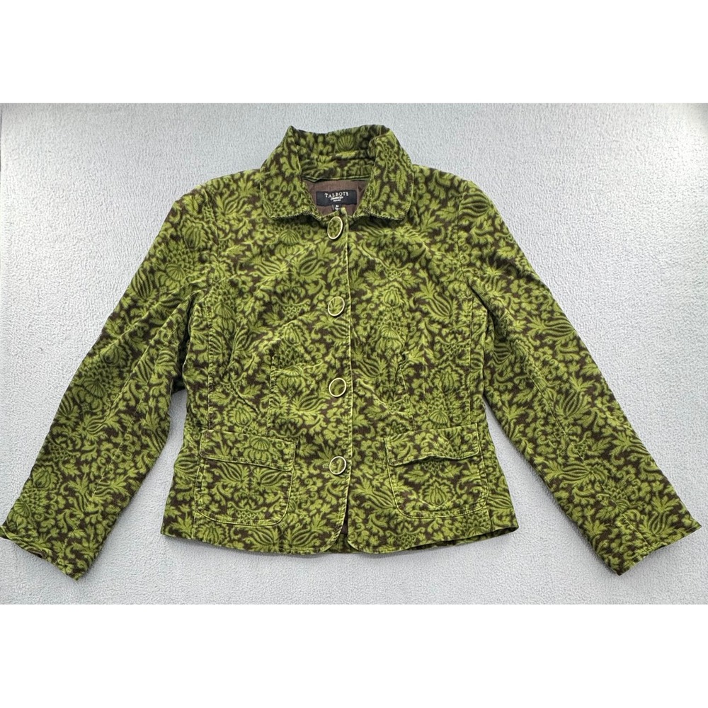 Talbots VTG Corduroy Blazer 8P Green Damask Floral Grandmacore Victorian Earthy